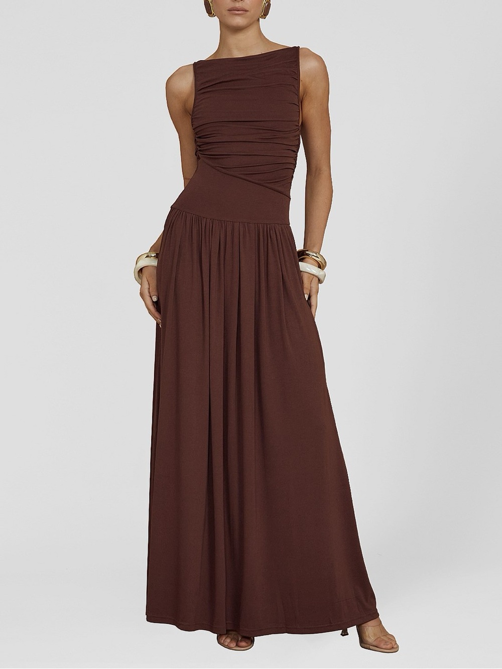 Runaway The Label NEW Nalla Brown Maxi Dress
